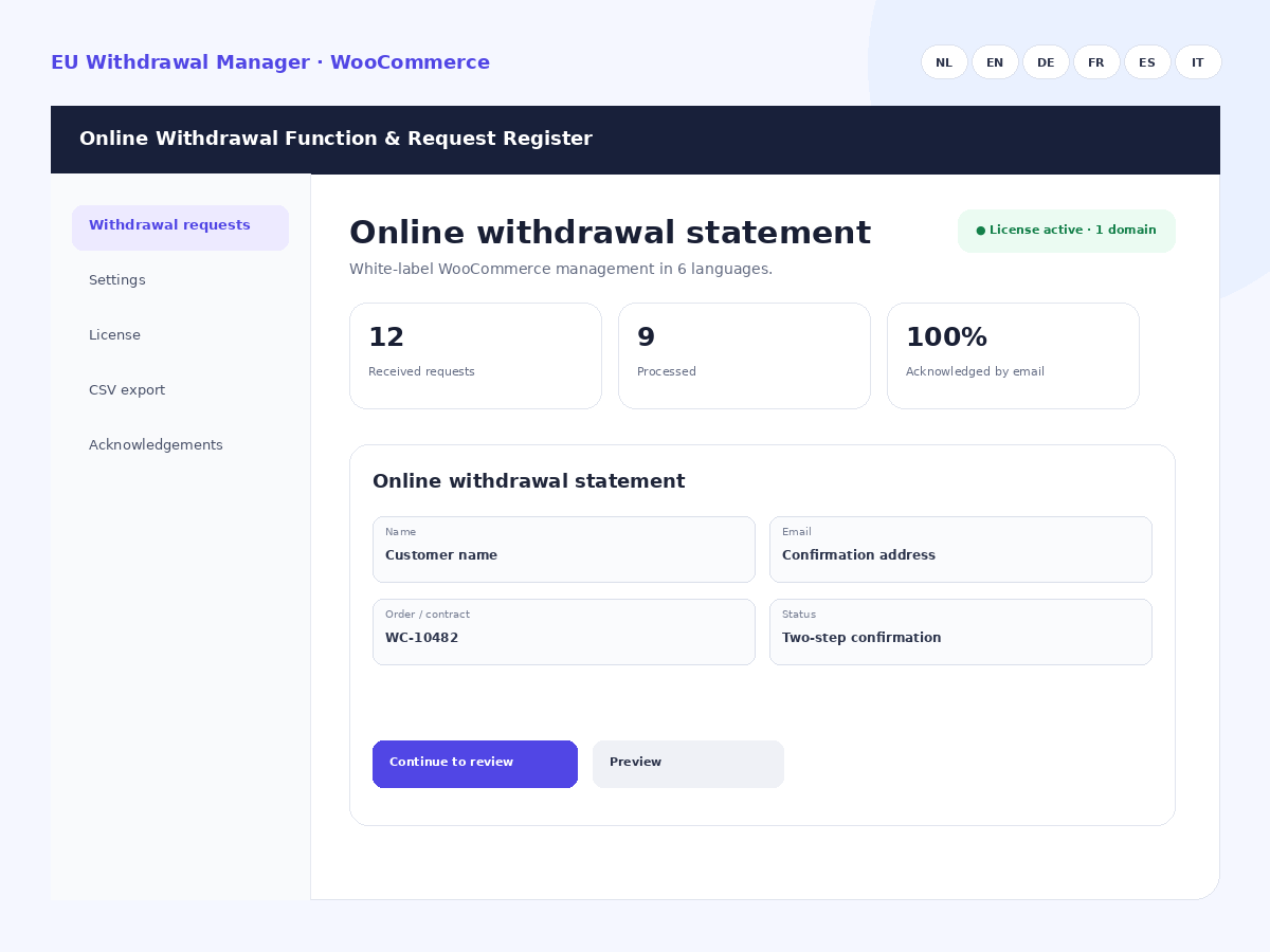 Gestore recesso UE per WooCommerce