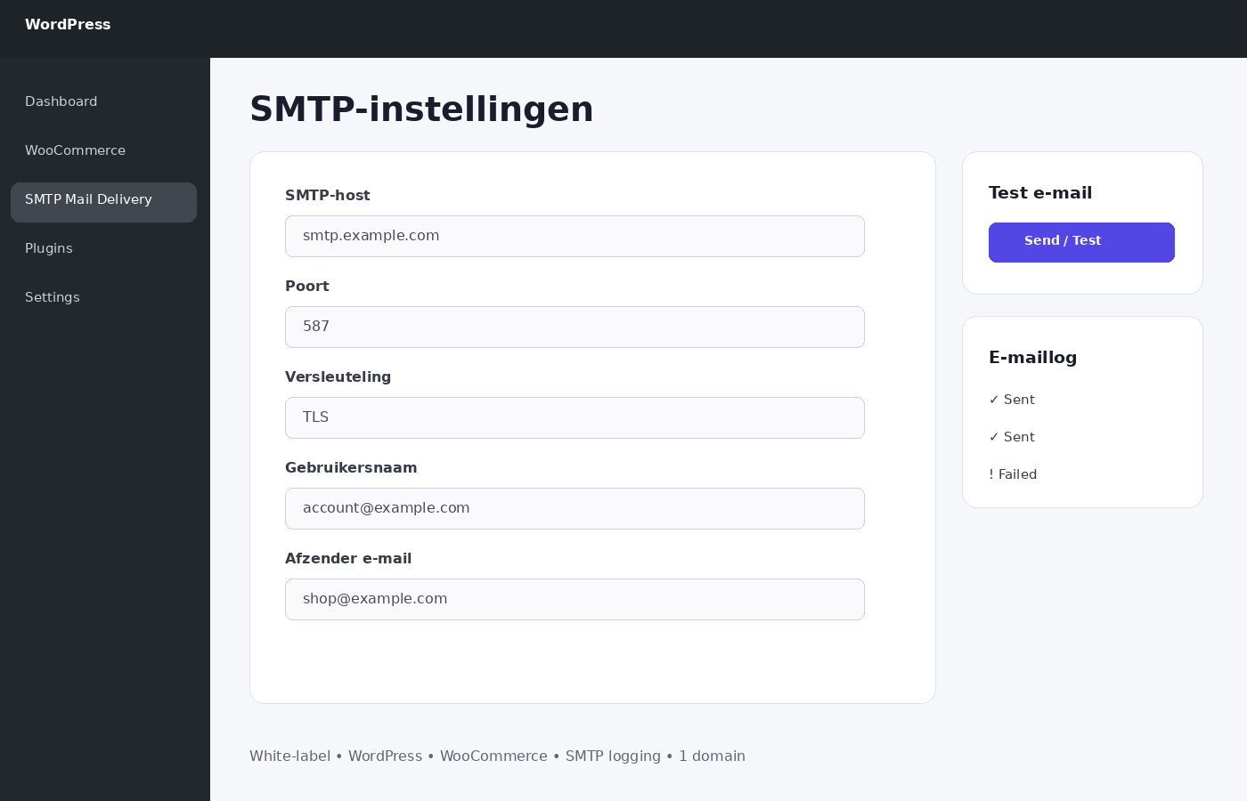 SMTP Mail Delivery WordPress WooCommerce NL